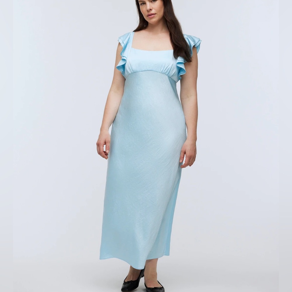NWT Madewell Flutter-Sleeve Maxi Slip Dress Satin Clarity Blue Size 4